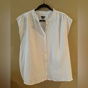 White Cap Sleeve Ruffle Trim Blouse